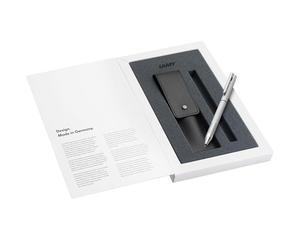 Lamy logo twin pen - multifunction pen set - mechanical pencil & ballpoint pen in an elegant stainless steel - in allpoint refill M 21 in black, fine line refill M 41 (0.5 mm) & leather case