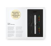 LAMY safari multicolor Fountain Pen Set - Special Edition with 2 Fountain Pens in all black & all white - Steel Nib in Width M - with 2 blue Ink Cartridges, 12 Interchangeable Colored Rings & Gift Box