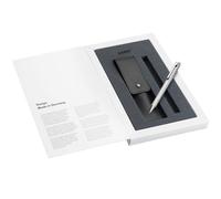 Lamy Set of 1x econ 240 Ballpoint Pen Brushed Stainless Steel and 1x Leather Case in Black for Writing Instrument, Includes Large Refill M 16 Black Line Width M