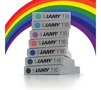 Lamy T10 Assorted Colour Pack Fountain Pen Ink Cartridges Refills Spare For All Lamy Fountian Pens (1 Pack Of Each Colour - 7 Packs - 35 Cartridges - Black, Red, Washable Blue, Green, Purple / Violet, Turquoise & Blue Black)