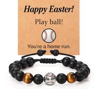 Lamyba Baseball Bracelets for Boys, Baseball Easter Basket Stuffers,Easter Christian Gifts, Adjustable Cross Baseball Bracelets for Teens, Teams, Son, Grandson Brother, Black