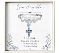 Lamyba Bride Gifts - Something Blue Gift for Bride, Wedding Pearl Cross Bridal Pin, Bridal Shower Accessory, Blue