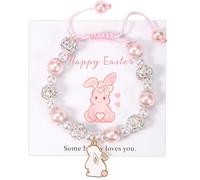 Lamyba Easter Gifts for Kids, Bunny Bracelets, Easter Basket Stuffers Essentials Accessories for Teen Girls, Adjustable, Pink