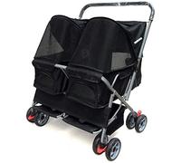 LAMZH Double Dog Stroller Double Pet Travel Stroller Dog Cat Pushchair Foldable, Pet Buggy For Pets Cats Black Purple With Rain Cover Max Loading 60kg Pet Travel Stroller (Color : Black)