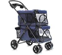 LAMZH Double Dog Stroller Double Stroller Pet Travel Stroller Dog Cat Pushchair Jogger Buggy With 4 Wheels Can Folded Max Loading 20kg Pet Travel Stroller (Color : A)