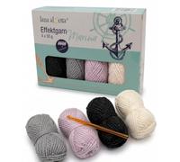 Lana Alzetta Marina Effect Yarn Set - 4 x 50 g Crochet Yarn in Maritime Colours - Gradient Effect Yarn with Crochet Pattern for Triangle Scarf - Yarn Set for Crochet & Creative Work (Grey, Rose, Black