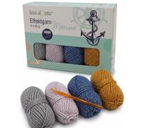 Lana Alzetta Marina Effect Yarn Set - 4 x 50 g Crochet Yarn in Maritime Colours - Gradient Effect Yarn with Crochet Pattern for Triangle Scarf - Yarn Set for Crochet & Creative Work (Grey, Rose, Blue