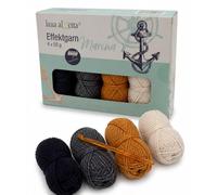 Lana Alzetta Marina Effect Yarn Set - 4 x 50 g Crochet Yarn in Maritime Colours - Gradient Effect Yarn with Crochet Pattern for Triangle Scarf - Yarn Set for Crochet & Creative Work (Black, Grey