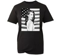 Lana Pretty Del Rey T-Shirt, Funny Famous American Singer Winking Flag Concert Fan Shirt, Gift Unisex Tee Top (Black, M)