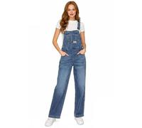 Lana Roux 90s Retro Dungaree Utility Soft Denim Jumpsuit Overalls, Medium Blue - Stretch, Large