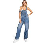 Lana Roux 90s Retro Revolt Dungaree Utility Denim Twill Jumpsuit Overalls, Medium Wash, Large