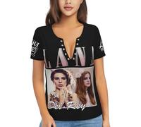 Lana Singer Del* Rey Shirt Women's Sexy deep V-Neck Short-Sleeved Tshirt Retro Music Style T-Shirt Slim fit Casual Item for Fans Gift Small