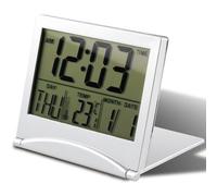LANAFAY Foldable Desk Alarm, Digital Travel Clock with LCD Display, Compact Clock with Day Date and Temperature Indication, Portable Folding Table Alarm Clock Battery Operated for Bedroom Office
