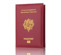 LANANAI EU France Passport Holder PU Passport Cover Passport Cover Bank Card Bag Travel Document Leather Passport Wallet (Date Red)