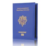 LANANAI EU France Passport Holder PU Passport Cover Passport Cover Bank Card Bag Travel Document Leather Passport Wallet (Blue)
