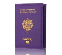 LANANAI EU France Passport Holder PU Passport Cover Passport Cover Bank Card Bag Travel Document Leather Passport Wallet (Purple)