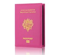 LANANAI EU France Passport Holder PU Passport Cover Passport Cover Bank Card Bag Travel Document Leather Passport Wallet (Pink)