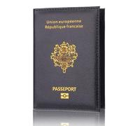 LANANAI EU France Passport Holder PU Passport Cover Passport Cover Bank Card Bag Travel Document Leather Passport Wallet (Black)