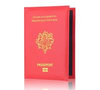 LANANAI EU France Passport Holder PU Passport Cover Passport Cover Bank Card Bag Travel Document Leather Passport Wallet (Red)