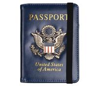 LANANAI Passport Holder Anti-Magnetic Bank Card Holder American Blue Passport Holder with Multiple Card Slots Elastic Band (Navy Blue)