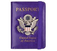 LANANAI Passport Holder Anti-Magnetic Bank Card Holder American Blue Passport Holder with Multiple Card Slots Elastic Band (Purple)