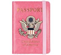 LANANAI Passport Holder Anti-Magnetic Bank Card Holder American Blue Passport Holder with Multiple Card Slots Elastic Band (Pink)