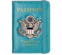 LANANAI Passport Holder Anti-Magnetic Bank Card Holder American Blue Passport Holder with Multiple Card Slots Elastic Band (Lake Blue)