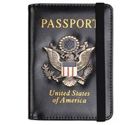 LANANAI Passport Holder Anti-Magnetic Bank Card Holder American Blue Passport Holder with Multiple Card Slots Elastic Band (Black)