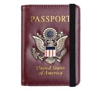 LANANAI Passport Holder Anti-Magnetic Bank Card Holder American Blue Passport Holder with Multiple Card Slots Elastic Band (Wine red)