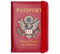 LANANAI Passport Holder Anti-Magnetic Bank Card Holder American Blue Passport Holder with Multiple Card Slots Elastic Band (red)