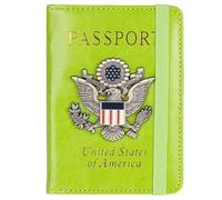 LANANAI Passport Holder Anti-Magnetic Bank Card Holder American Blue Passport Holder with Multiple Card Slots Elastic Band (Green)