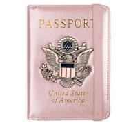 LANANAI Passport Holder Anti-Magnetic Bank Card Holder American Blue Passport Holder with Multiple Card Slots Elastic Band (Rose Gold)