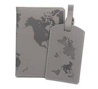 LANANAI World Map Anti-Magnetic Passport Holder with Luggage Tag Passport Cover Label Multi-Function Travel Card Holder (Gray)