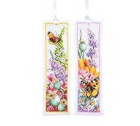LANARTE Bookmark Cross Stitch Embroidery Kits Counted Cross Stitch Set Blumenpower Set of 2 DIY Set Adults Embroidery Reading Accessories Gift Counted Pattern Pack Approx. 6 x 20 cm Embroidery Set for