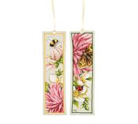 LANARTE Bookmark Cross Stitch Embroidery Kits Counted Cross Stitch Set Pink Dahlia Set of 2 DIY Set Adults Embroidery Reading Accessories Gift Counted Pattern Pack Approx. 6 x 20 cm Embroidery Set for