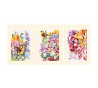 Lanarte Counted Cross Stitch Embroidery Kits Greeting Cards for DIY Flower Power Set of 3 DIY Postcards Adult Embroidery Craft Approx. 10.5 x 15 cm Embroidery Set for Beginners Creative Gift