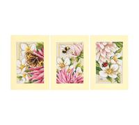 Lanarte Counted Cross Stitch Embroidery Kits Greeting Cards for DIY Pink Dahlia Set of 3 DIY Postcards Adult Embroidery Craft Approx. 10.5 x 15 cm Embroidery Set for Beginners Creative Gift