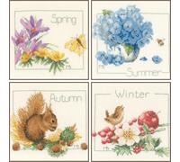 Lanarte Counted Cross Stitch Kit: 4 Seasons: Set of 4, Cotton, NA, 18 x 16cm