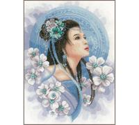 Lanarte Counted Cross Stitch Kit: Asian Lady in Blue (Evenweave), Cotton, NA, 30 x 41cm