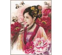 Lanarte Counted Cross Stitch Kit: Asian Lady in Pink (Evenweave), Cotton, NA, 30 x 41cm