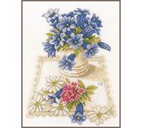Lanarte Counted Cross Stitch Kit: Blue Flowers (Evenweave), Cotton NA, 23 x 28cm