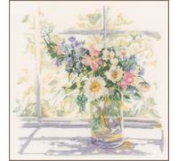 Lanarte Counted Cross Stitch Kit Bouquet of Flowers (Linen), Fabric, Assorted, 32 x 22.5 x 2 cm