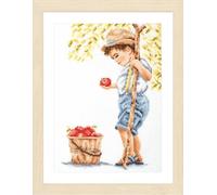 LANARTE Counted Cross Stitch Kit Boy with Apples Decorative for Walls Approx. 20 x 30 cm DIY Creative Adults Embroidery Home Decor Wall Art Kit for Hobby Cross Stitch