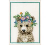 Lanarte Counted Cross Stitch Kit Flower Crown Bear Linen