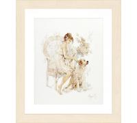 Lanarte Counted Cross Stitch Kit – Girl in Chair with Dog – Linen, Cotton – 39 x 49 cm