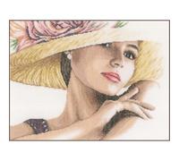 Lanarte Counted Cross Stitch Kit Lady with Hat (Linen), Fabric, Assorted, 32 x 22.5 x 2 cm