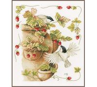 Lanarte Counted Cross Stitch Kit Strawberries & Birds - Evenweave Fabric, Assorted, 32 x 22.5 x 2 cm