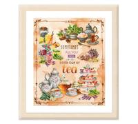Lanarte Cross Stitch Embroidery Kits Counted Cross Stitch Pictures Set Tea Lover Joy Wall Decoration Handmade Set for Adults 38 x 46 cm DIY Decoration Craft Set Craftsman Creative Gift Set