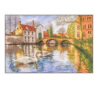 Lanarte Cross Stitch Embroidery Kits Counted Cross Stitch Pictures Set The Swans of Bruges Wall Decoration Handmade Set for Adults Approx. 52 x 36 cm DIY Decoration Craft Set Craftsman Creative Gift