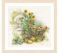 Lanarte Cross Stitch Embroidery Kits Counted Cross Stitch Pictures Set Wheelbarrow and Sunflowers Wall Decoration Handmade Set for Adults 43 x 37 cm DIY Decoration Craft Set Craftsman Creative Gift